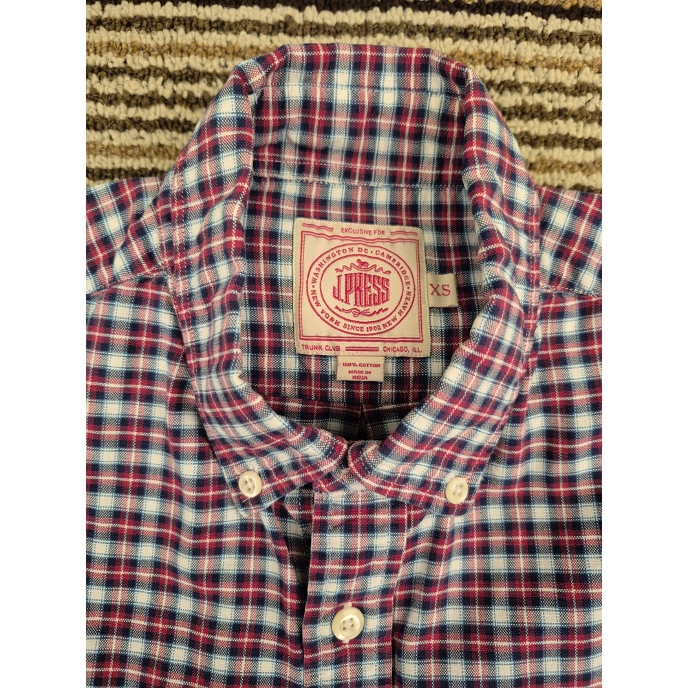 J. Press Trunk Club Mens XS Red White Blue Plaid Cotton‎ Button Down Shirt
